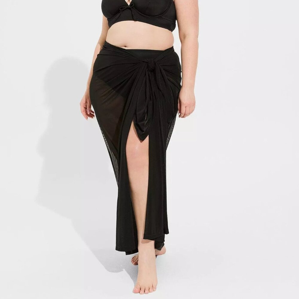 ❤️NWT TORRID MESH SWIM COVER-UP - FLOWY SARONG - DEEP BLACK - PLUS SIZE